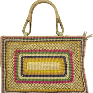 Vintage Tote Shoulder Bag Purse Rattan Sisal Boho Hippie 70s Bohemian Zip